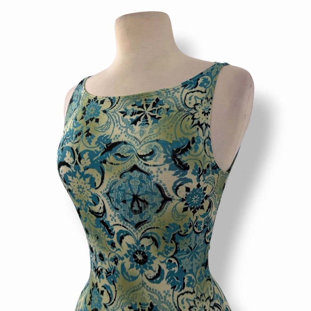VTG Charlotte Russe Y2K Boho Medallion Boatneck Tank Top Green Blue Large - Picture 5 of 11